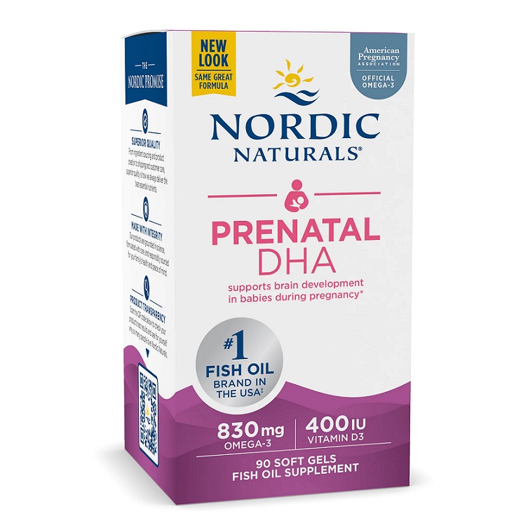 Prenatal DHA, 830mg Omega-3 + 400 IU D3 Unflavored (EAN 768990017414) - 90 softgels